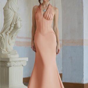 Chic Halter Neck Maxi Dress in Peach